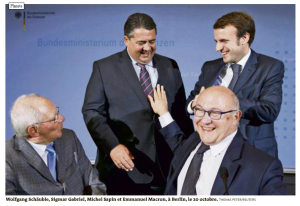 Wolfgang Schäuble, Sigmar Gabriel, Michel Sapin, Emmanuel Macron à Berlin le 20 octobre